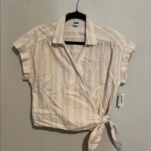 Old Navy Women's Cream Striped Linen Top